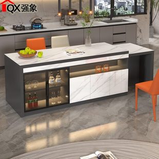 岩板伸缩岛台餐桌一体轻奢家用厨房多功能中岛台饭桌吧台定制E31