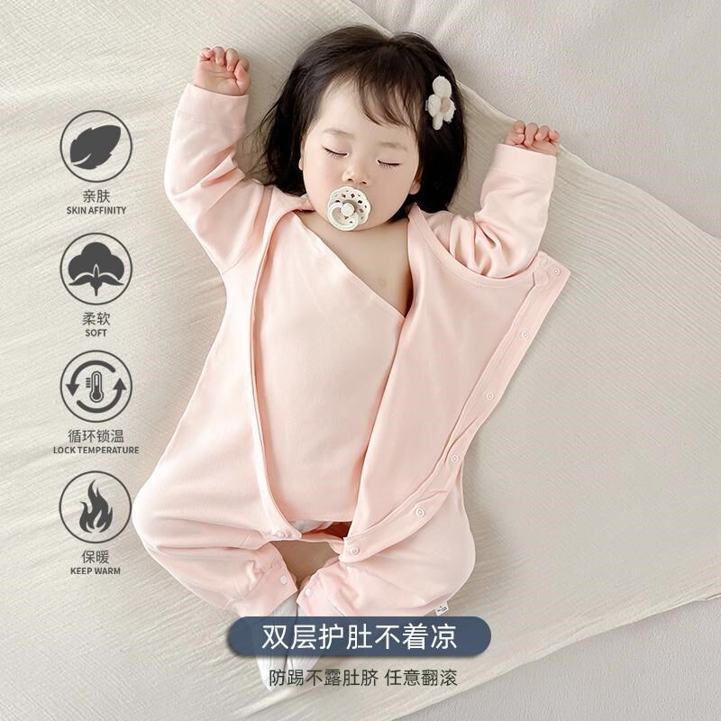 婴儿连体衣服德绒秋冬季保暖打底内衣男女宝宝内搭睡衣冬天家居服