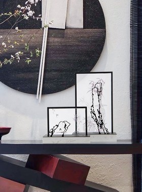 新中式禅意金属亚克力软装饰品酒店过道进门厅玄关柜圆形屏风摆件