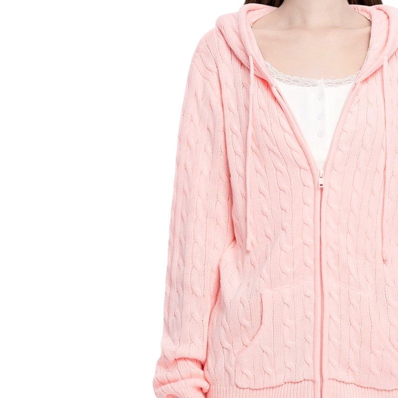 BM针织开衫外套女秋季穿搭高级感连帽拉链百搭上衣今年流行的毛衣