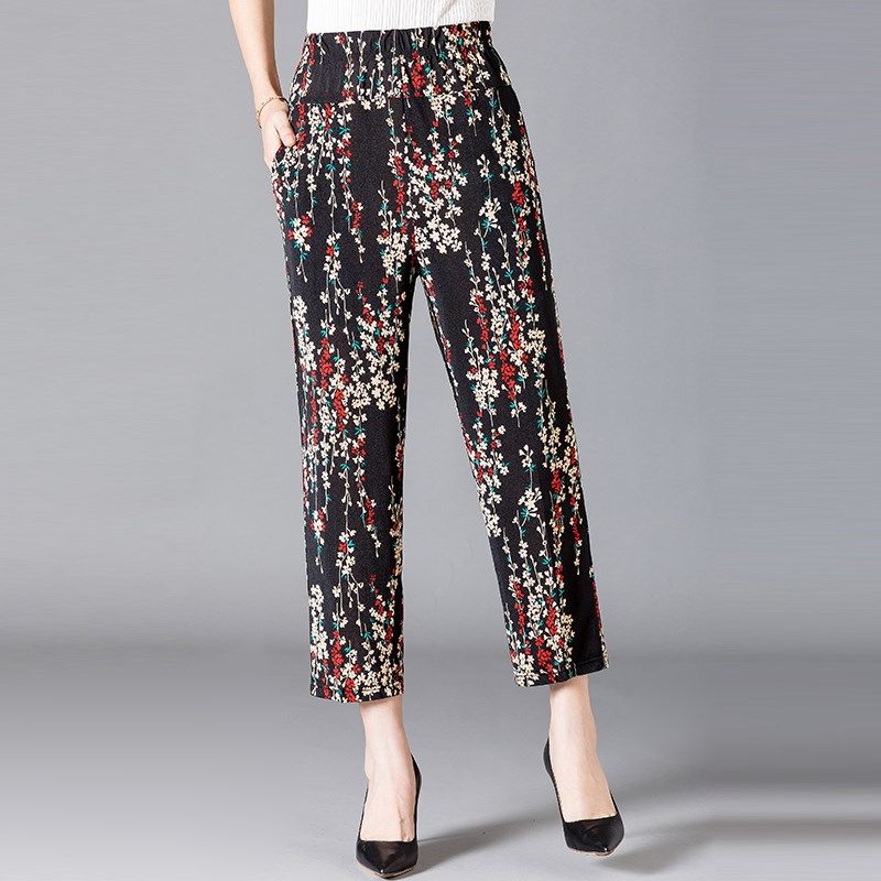 中老年女裤夏季薄款九分裤松紧腰宽松直筒妈妈装花裤子加肥加大码,女装/女士精品,中老年女装,淘宝优惠券,粉丝福利购,淘宝优惠卷