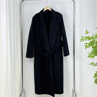 安格拉红新款女羊毛绒大衣走秀西服长款外套女高级感浴袍款系腰带
