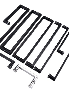 不锈钢304把手孔440淋浴房隔断玻璃门浴室黑色亮光L型单面145拉手