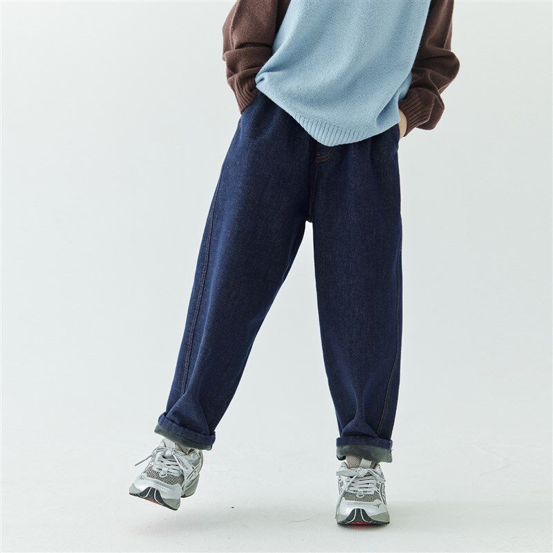 棵初2024年新款冬装女童不落色加绒牛仔裤中大童亲肤保暖锥形长裤