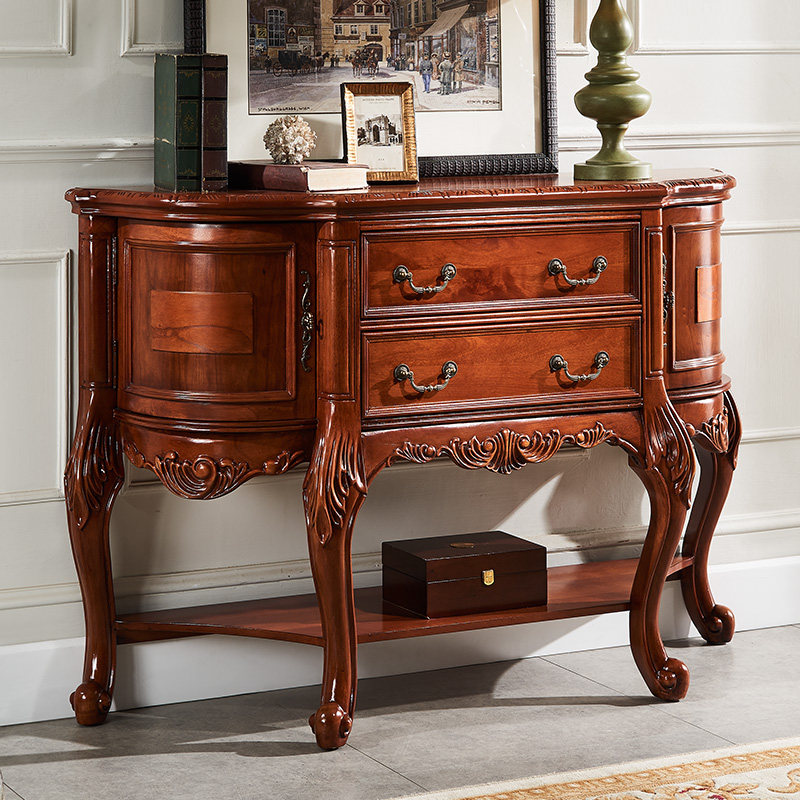 美式玄关柜半圆玄关桌欧式实木入户门厅条案桌靠墙复古玄关端景台