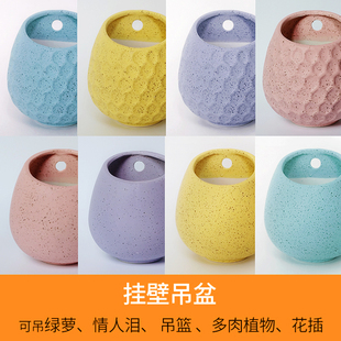 包邮 水培植物吊兰花盆垂吊篮陶瓷悬挂壁式 挂墙壁吊盆无孔绿萝多肉
