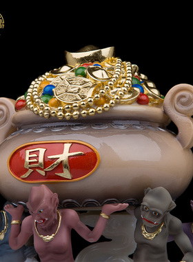 汉白玉五鬼神像居家客厅装饰品五路财神五小鬼五灵公手工艺品摆件