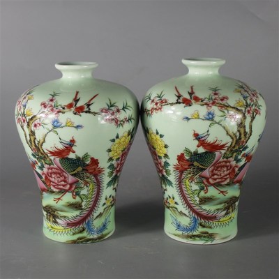 景德镇仿古陶瓷清同治粉彩祥凤莱仪花鸟梅瓶家居装饰展柜收藏摆件