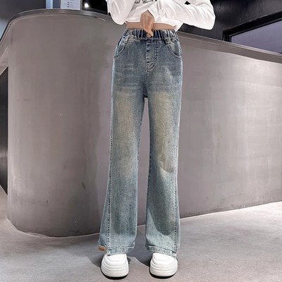 女童牛仔喇叭裤秋装2024新款儿童微喇裤子秋季女孩大童春秋初中生