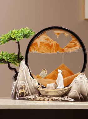 轻舟已过万重山沙画摆件沙漏新中式客厅禅意玄关办公室茶室软装饰