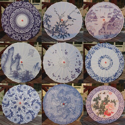 青花瓷走秀装修油纸伞跳舞表演工艺伞摄影中国风花伞江南装饰道具