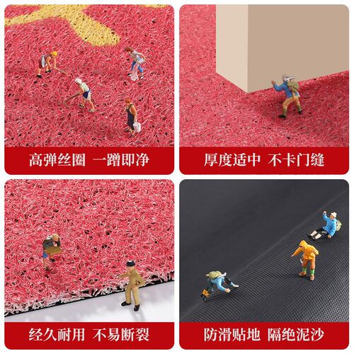 丝圈脚垫入户门地垫pvc可擦免洗进门门地毯婚庆红色喜庆防滑玄关