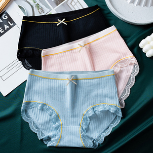 三角裤 大码 头 女士纯棉少女提臀收腹抗菌蕾丝性感全棉薄款 高腰内裤