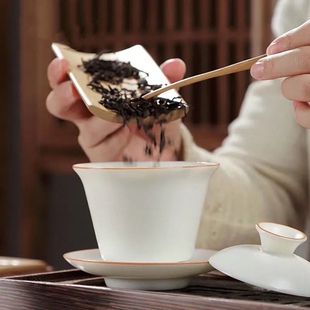 白瓷三才盖碗汝瓷防烫泡茶碗单个开片功夫茶具盖碗大号三才杯家用