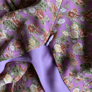 泫雅紫色雪纺连衣裙 夏长款过脚踝翠花裙 油画性感V领碎花吊带裙