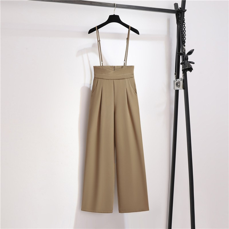 2024夏季新款高级感显瘦高腰西装阔腿裤吊带连体裤设计感背带裤女