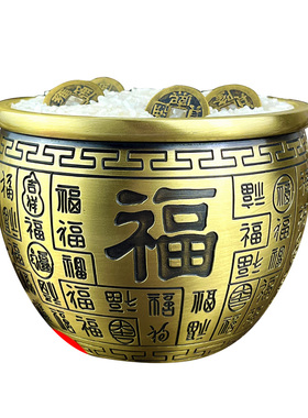 纯铜小招财缸零钱缸米缸摆件全黄铜器聚宝盆家居百福缸装饰工艺品