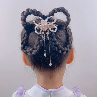 古风儿童头饰高品质珍珠流苏蝴蝶发夹边夹女童唐风明制汉服发饰