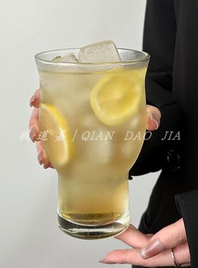 超大容量复古宽口果茶杯冰美式咖啡杯小众透明玻璃杯果汁杯饮料杯
