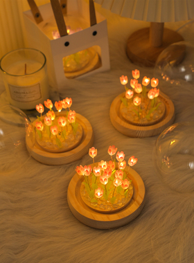 diy郁金香小夜灯摆件创意led手工材料包卧室装饰品情人节生日礼物