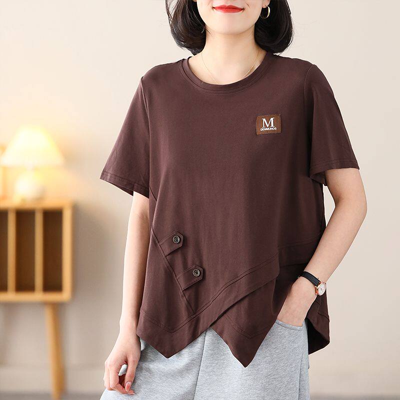 夏装短袖t恤女士洋气中年妈妈装2024新款大码宽松遮肚子显瘦上衣,女装/女士精品,大码内搭,淘宝优惠券,粉丝福利购,淘宝优惠卷