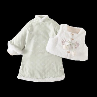 汉服女童2023新款女孩中国风中式旗袍马甲套装儿童古装亲子装唐装