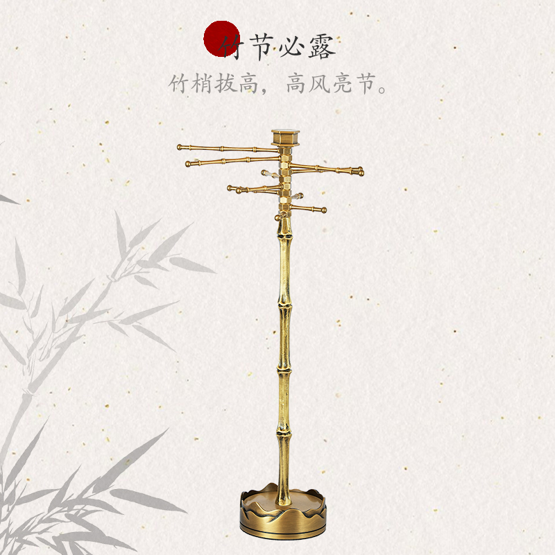 新中式竹节毛笔挂可旋转挂针黄铜挂架实用收纳复古毛笔挂摆件架子