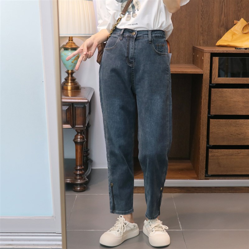 直筒牛仔裤早秋新款大码女装 高腰弹力巨显瘦烟管裤200斤宽松裤子