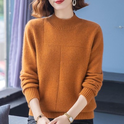 羊毛衫女秋冬季半高领毛衣宽松加厚保暖中年妈妈装针织上衣打底衫