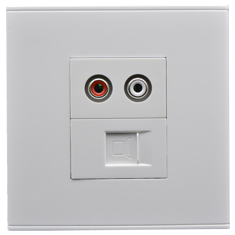 86型网络音频插座面板 免打电脑网口+AV红白双莲花头音频开关面板