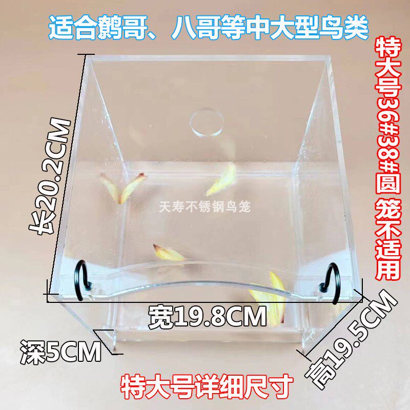 天寿鸟笼用亚克力洗澡盒八哥鹩哥鹦鹉专用洗澡盆圆笼方笼通用大号图片