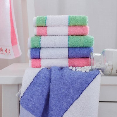 萃众414全棉毛巾老字号彩条吸水3条洗脸柔软舒适面巾家情侣男女