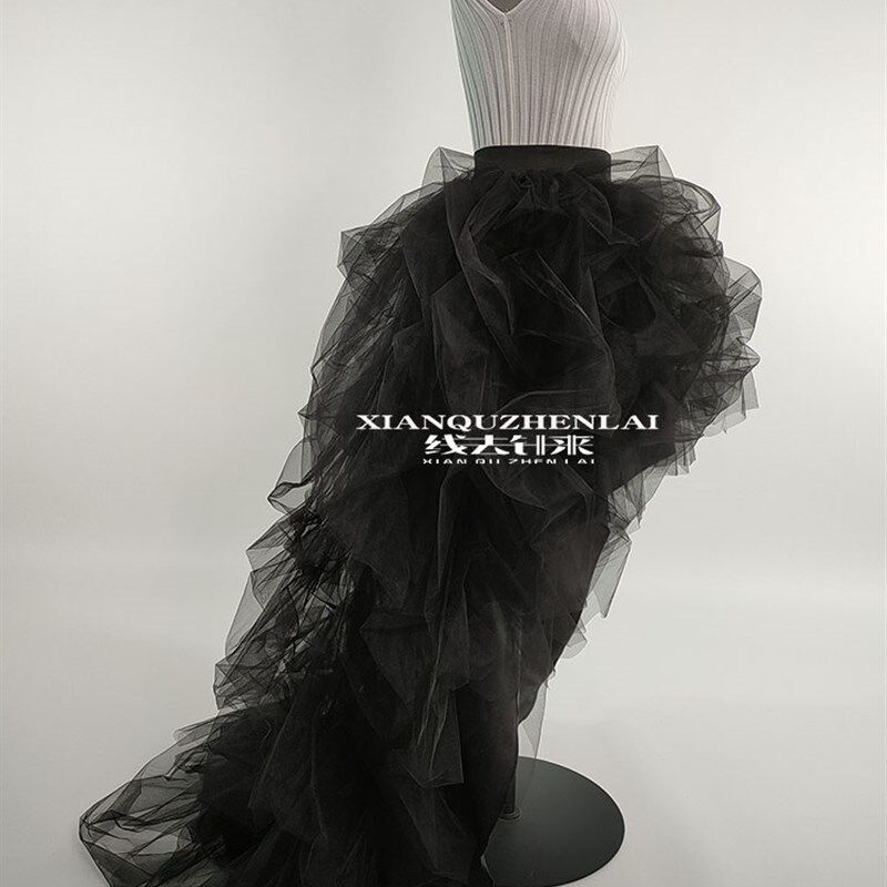 纱裙旅拍简约黑色前短后长演出女蓬蓬裙婚纱半身裙走秀年会宴会裙