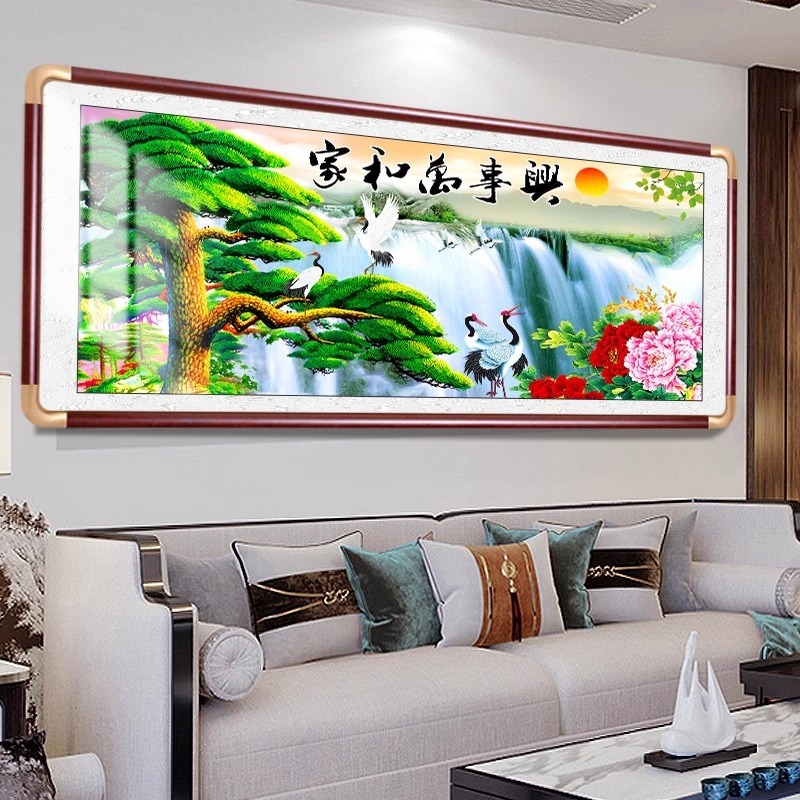 迎客松国画靠山水画客厅挂画招财沙发背景墙装饰画办公室聚财壁画