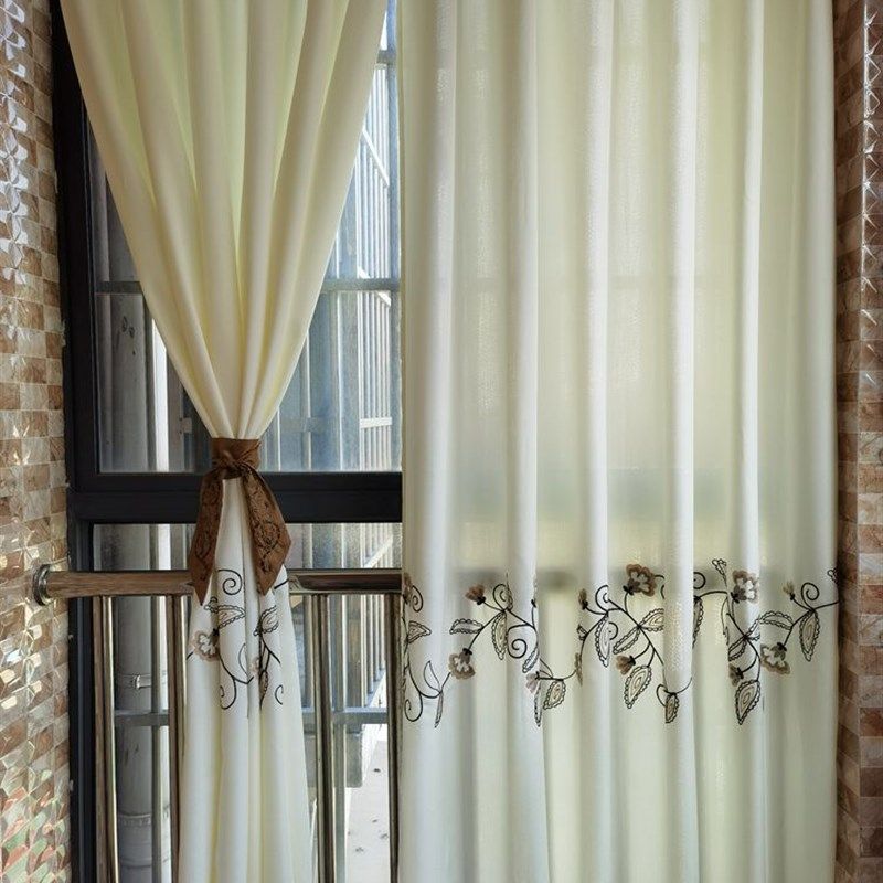 出口欧式手绘绣花成品遮光窗帘卧室客厅飘窗半帘 包邮