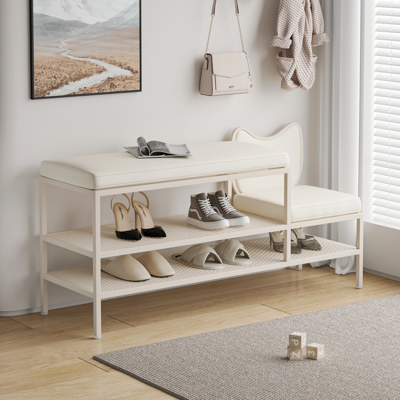 入户换鞋凳家用门口可坐鞋柜坐凳一体奶油风长条穿鞋凳儿童鞋架子