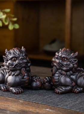 国潮招财貔貅公母一对茶宠摆件家居客厅办公室装饰品乔迁开业送礼