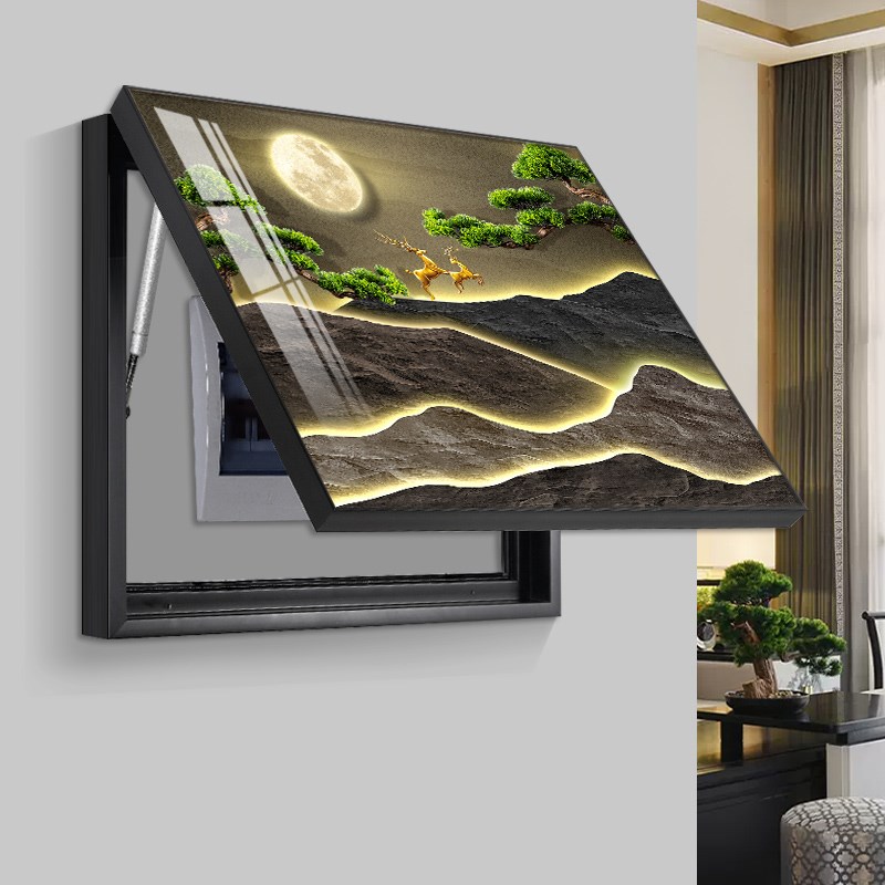 迎客松电表箱装饰画免打孔电闸箱配电箱遮挡壁画空开箱弱电箱挂画