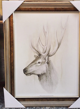 北欧简约 美式 复古做旧 书房装饰画 卧室床头画 样板房挂画 麋鹿