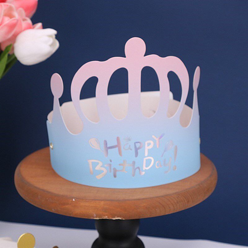 100个包邮生日帽折叠帽子金卡镭射happy蓝色渐变皇冠帽独立包装