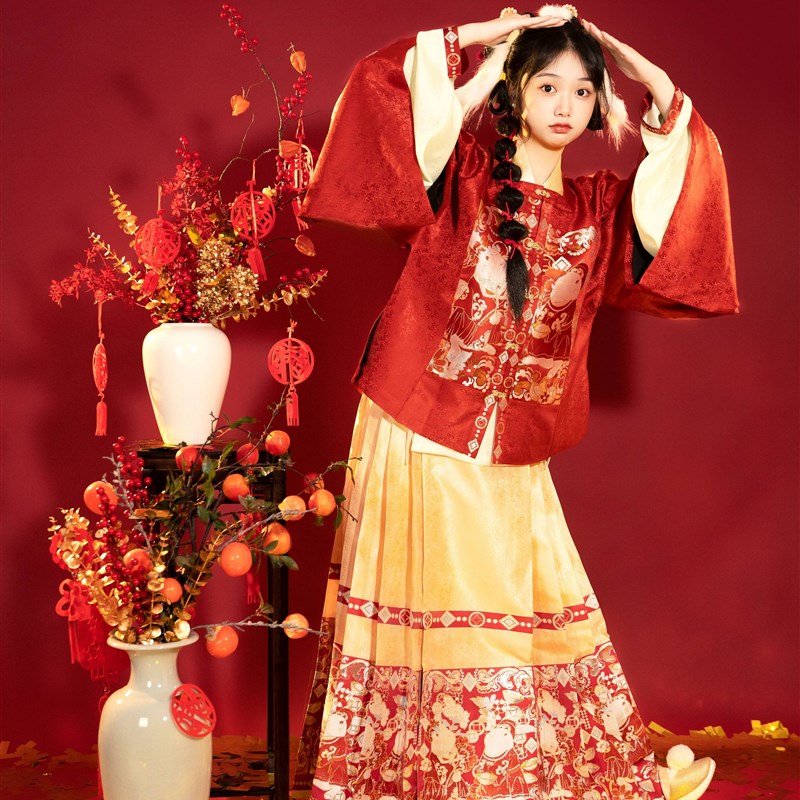 落花流水兔儿仙锦裳御阁四季女汉服明制马面裙补服兔年春节限定