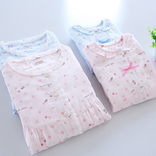 纯棉双层纱布女童睡衣短袖长裤套装亲子薄款家居服母女可爱空调服