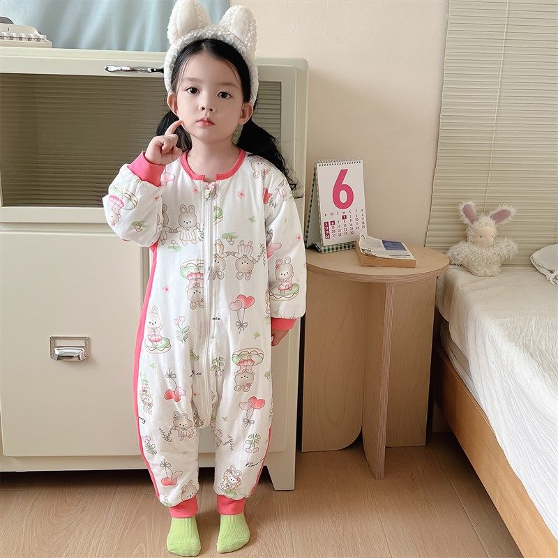 睡袋宝宝冬季纯棉加厚儿童防踢被婴儿夹棉保暖连体睡衣防寒秋冬款