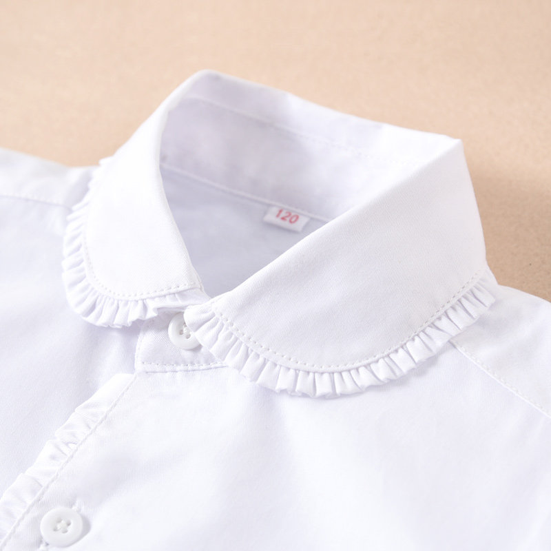 女童白衬衫长袖纯棉秋冬加绒加厚保暖中大童学生校园演出白色衬衣