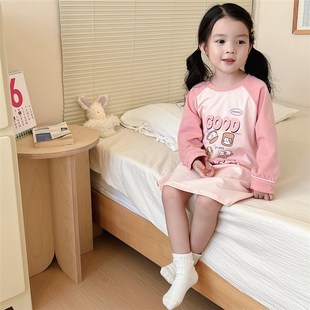 女童睡裙纯棉春秋2024新款儿童长袖小女孩公主风a类睡衣秋季薄款