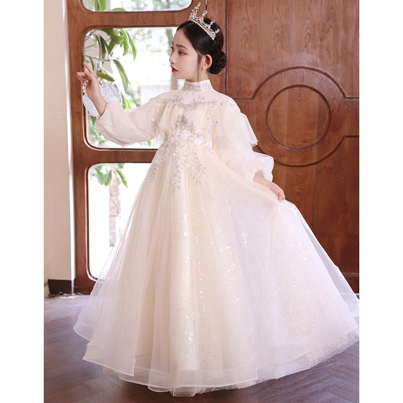 女童礼服轻奢小众高端加绒生日公主裙花童婚礼小主持人钢琴演奏服