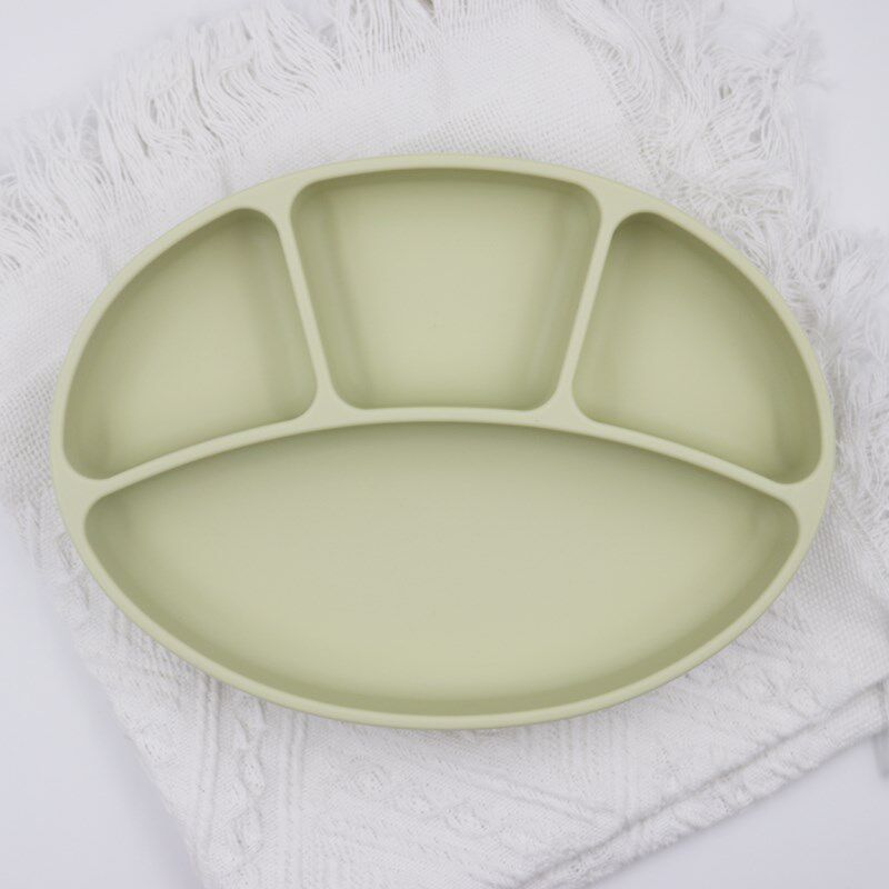 婴幼儿铂金级硅胶餐盘椭圆宝宝四格餐盘剑龙吸盘分隔餐盘防摔餐具