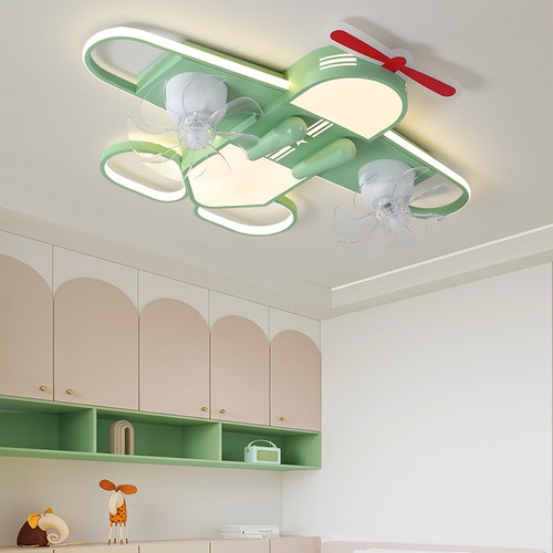 创意儿童房飞机风扇灯男孩女孩个性卧室房间全光谱护眼吸顶电扇灯