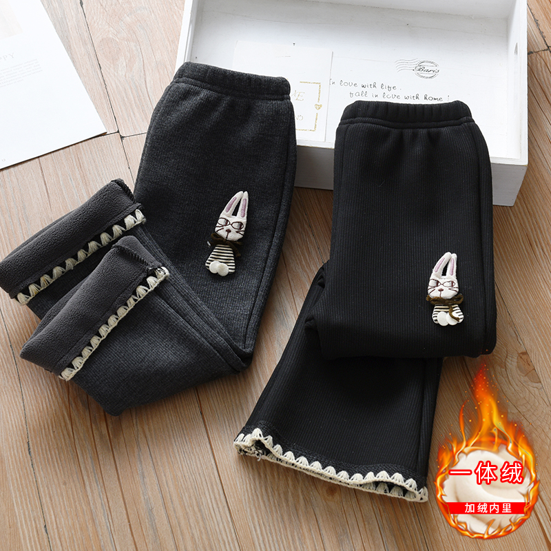 女童内搭裤加绒秋冬新款外穿洋派儿童薄绒裤子女宝宝一体保暖棉裤