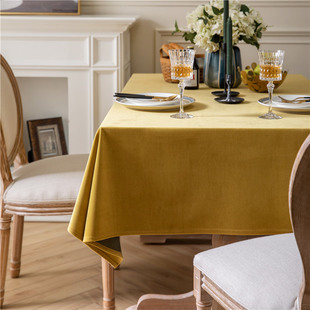 铜黄色高级感桌布丝绒圆桌长方形餐桌布家用台布艺拍照背景可定制